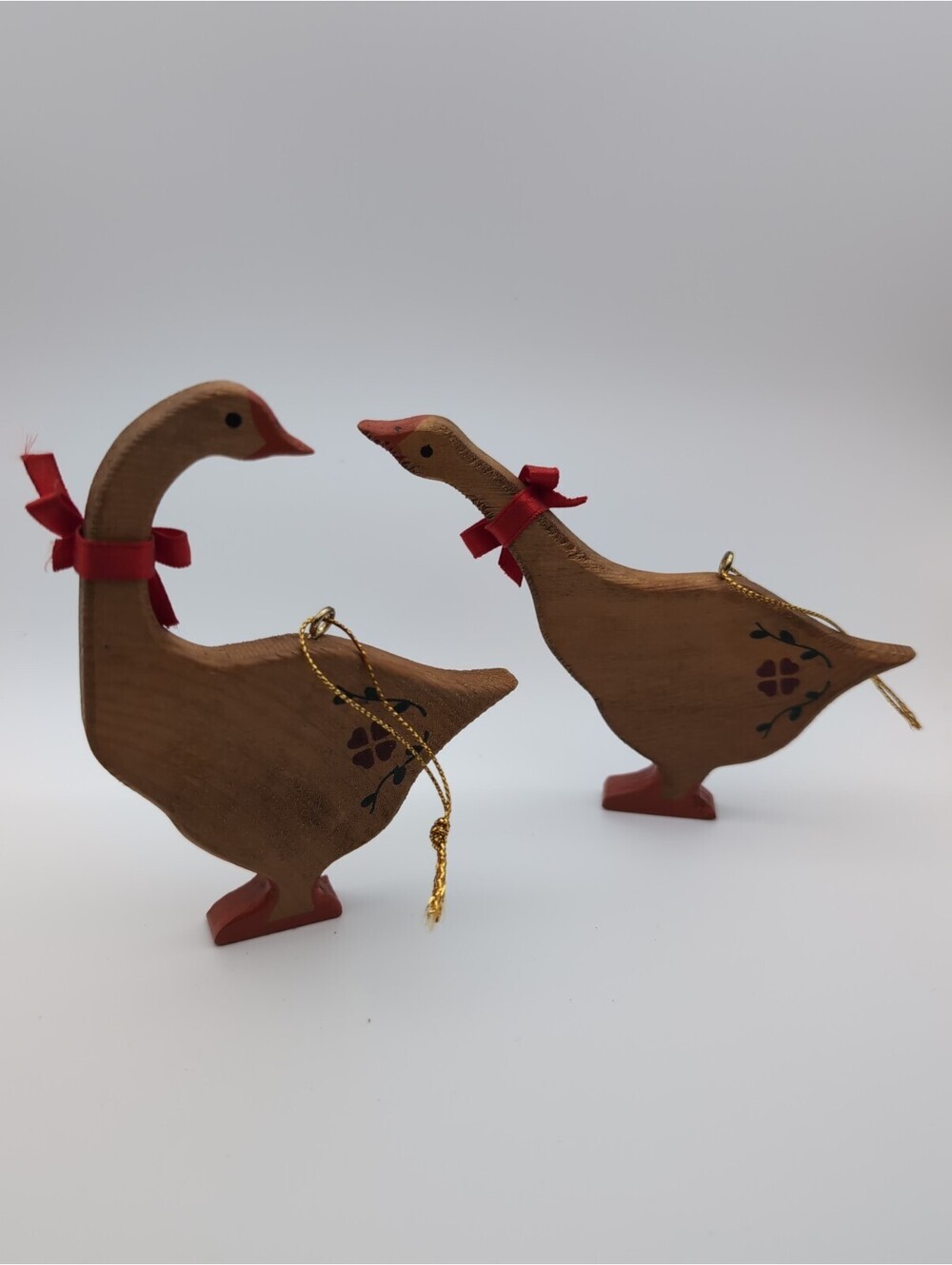 Vintage Christmas Ornaments Wooden Geese Set Of 2 Hand Painted Christmas Goose